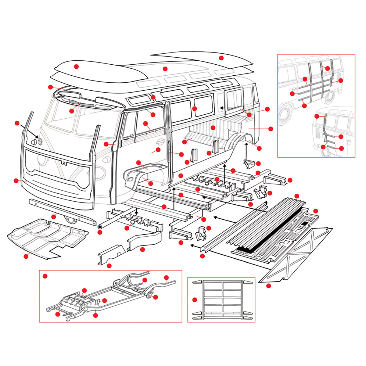 Side Pop-Out Window Kit Volkswagen Kombi Splitscreen - 221-748-105A