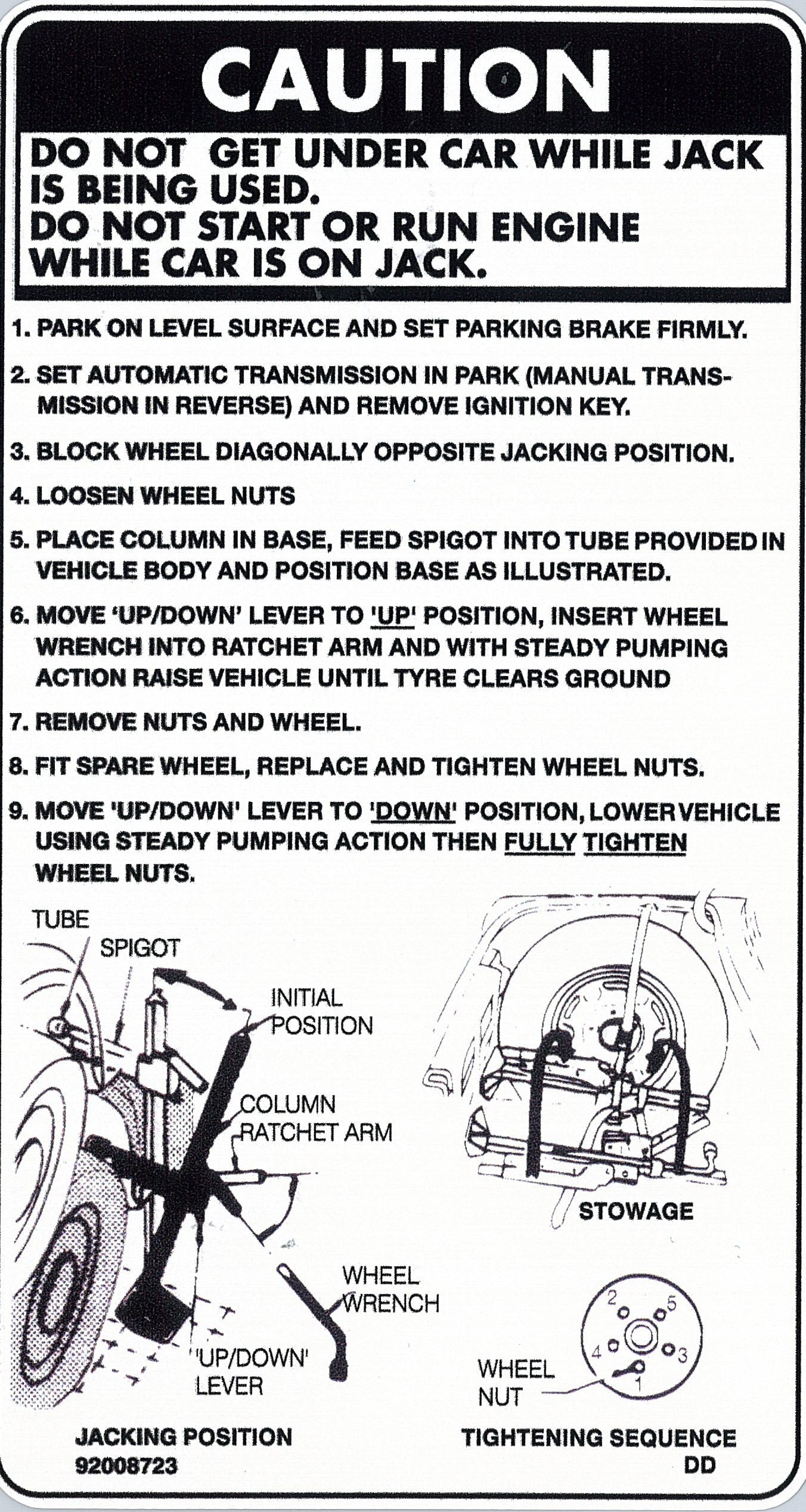 Decal Jack Instructions VB VC VH VK VL Commodore Inside Boot - 92008723