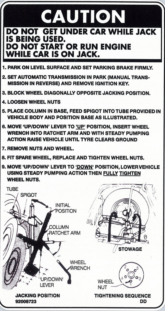 Decal Jack Instructions VB VC VH VK VL Commodore Inside Boot - 92008723