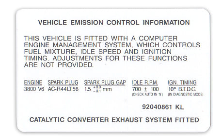 Decal Emission Control VN Series 2 & VP V6 - 92040861