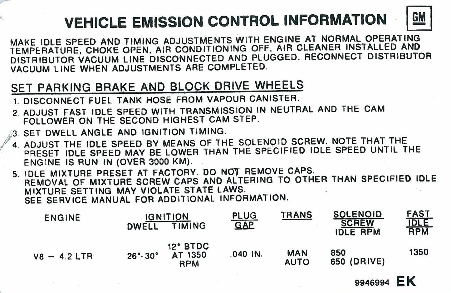 Decal Emission LX Torana HZ & VB Commodore 4.2 Litre - 9946994