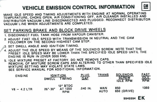 Decal Emission LX Torana HZ & VB Commodore 4.2 Litre - 9946994