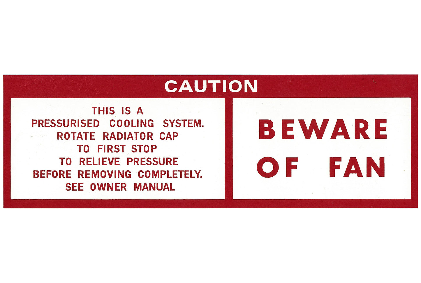Decal HQ HJ HX, LH "Beware Of Fan" - BD1040