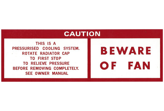 Decal HQ HJ HX, LH "Beware Of Fan" - BD1040