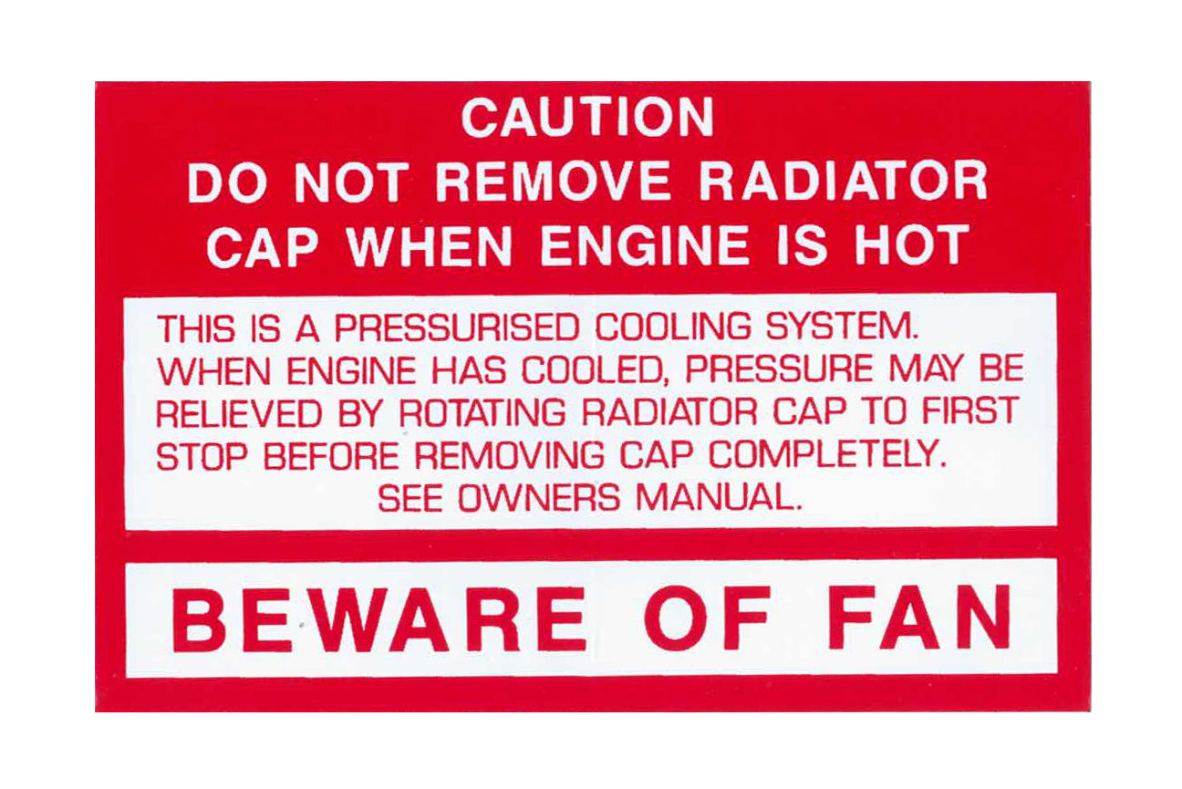 Decal Fan Warning HZ WB VB VC VH VK VL & LX Torana & VN VP VR VS Commodore V8 - BD1107