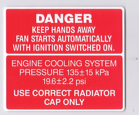 Decal Fan Warning & Cooling System VN Series2 VG VP VQ VP VR VS V6 - BD1109