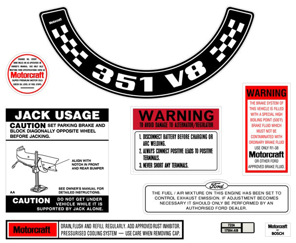 Decal Kit XA ZF 351 V8 With Small Air Cleaner - BD2070