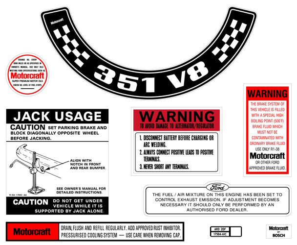 Decal Kit XB ZG 351 V8 With Small Air Cleaner - BD2073