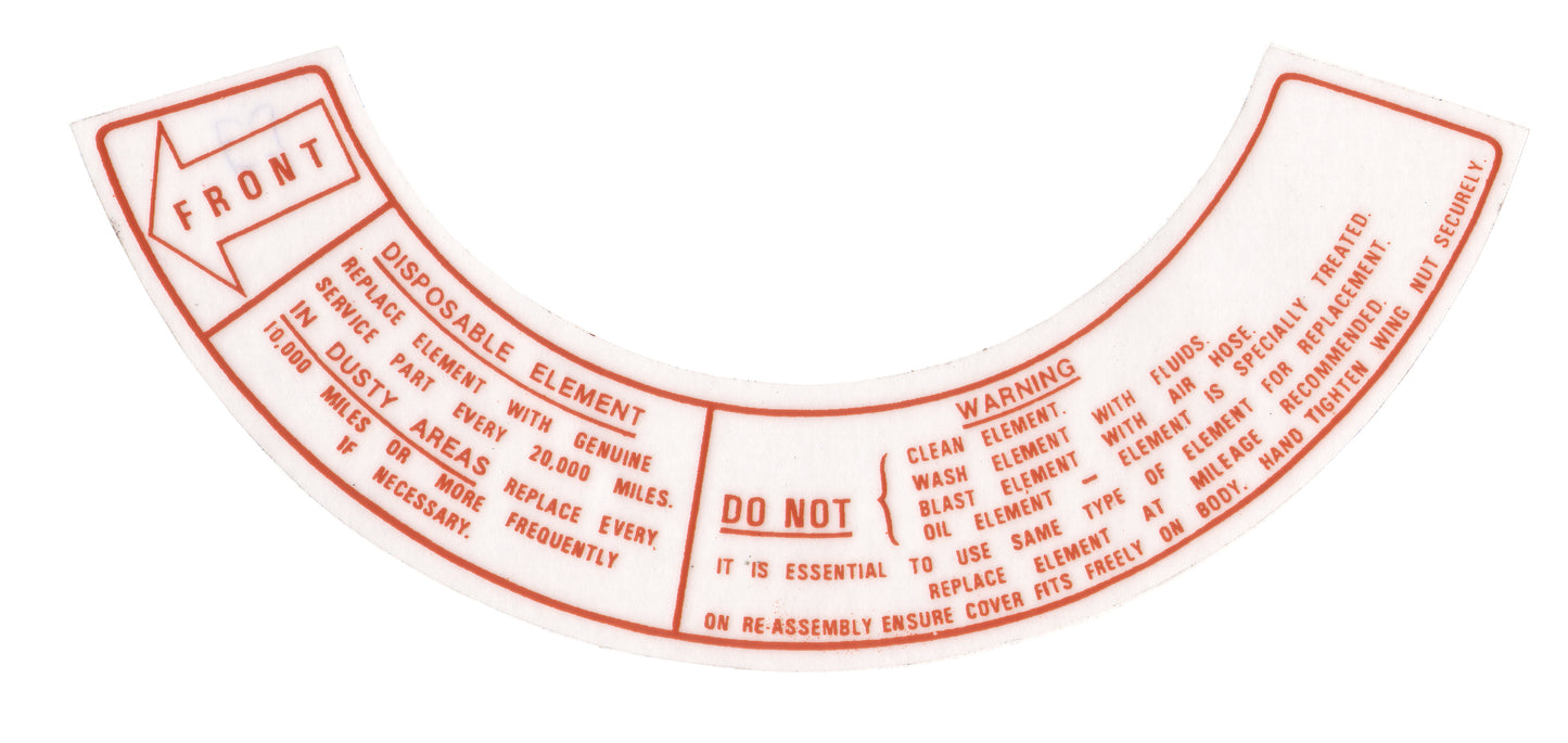 Decal Air Cleaner (Brown With "Front" On LHs) EJ - DAC8