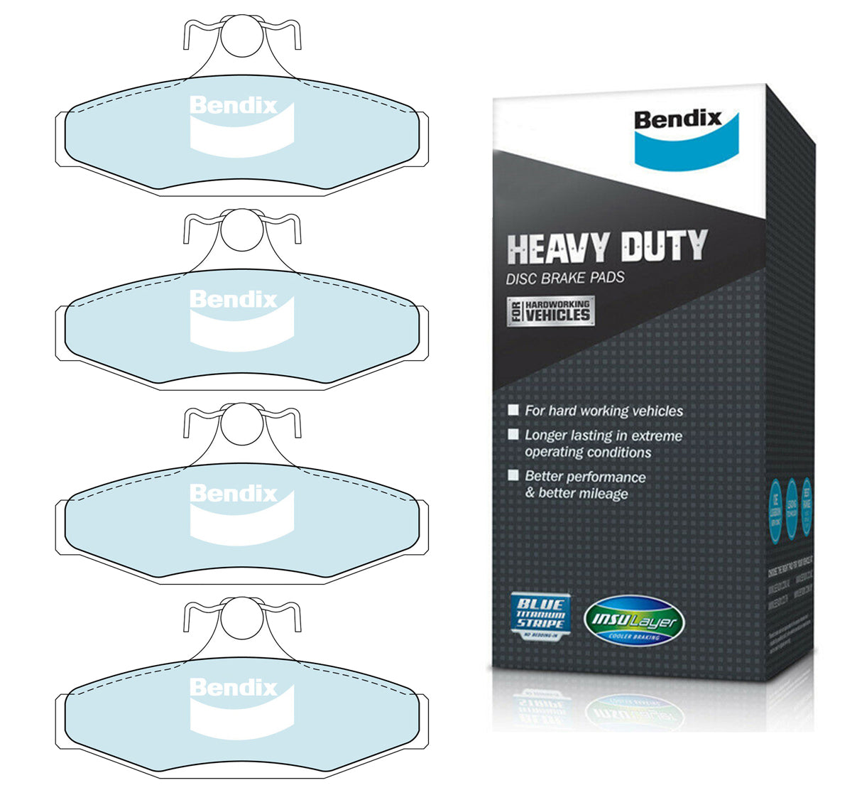 Bendix Heavy Duty Rear Disc Brake Pads Holden VB VC VH VK VL VN VP VQ VR VS / Ford EF EL - DB1086HD