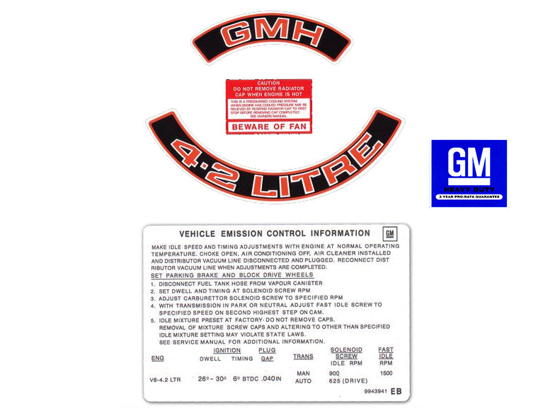 Engine Decal Kit Red HX HZ VB Commodore "4.2 Litre" - ED1023