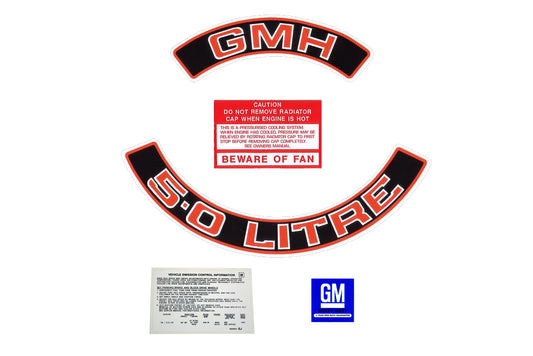 Engine Decal Kit HX HZ VB Commodore "5.0 Litre" Red - ED1024