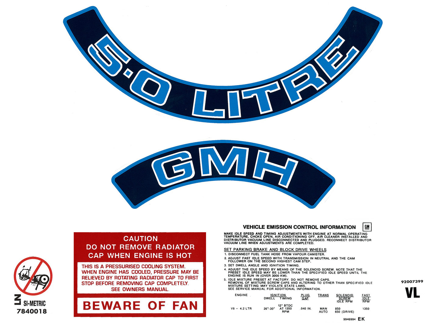 Engine Decal Kit (Blue) VLCommodore "5.0 Litre" - ED1030B