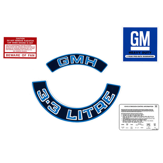 Engine Decal Kit ‘3.3 Litre’ (Blue) Holden WB VB VC VH - ED1032