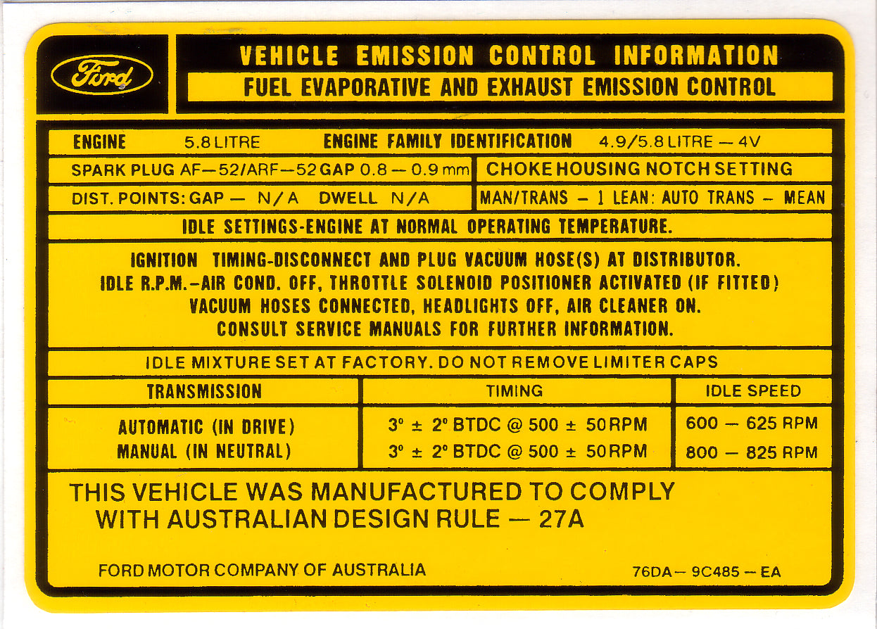 Decal Exhaust Emission XC 351 5.8 (Yellow) - ED2000F