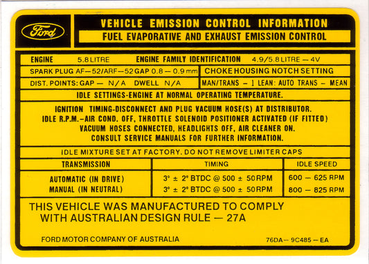 Decal Exhaust Emission XC 351 5.8 (Yellow) - ED2000F