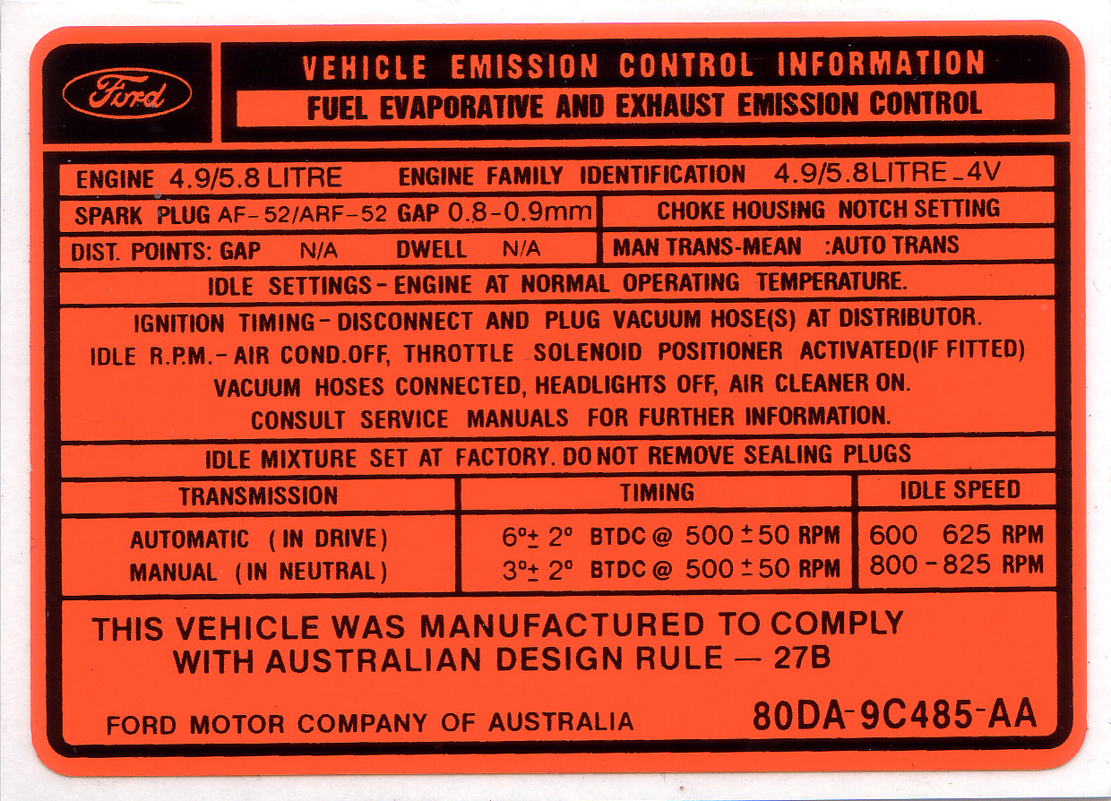 Decal Exhaust Emission XD 302 351 Late (Orange) - ED2000G