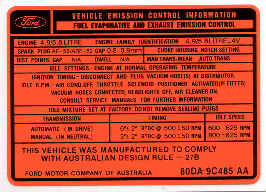Decal Exhaust Emission XD 302 351 Late (Orange) - ED2000G