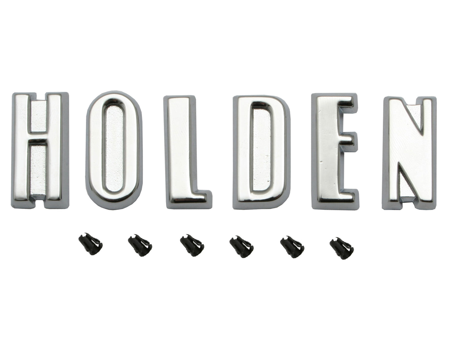 "Holden" Chrome Badge Letter Set + Clips FC Bonnet Hood - B1095