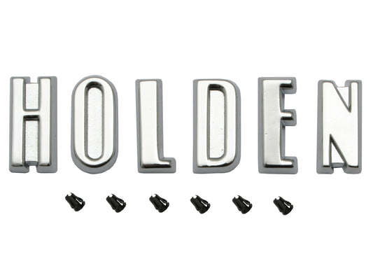 "Holden" Chrome Badge Letter Set + Clips FC Bonnet Hood - B1095