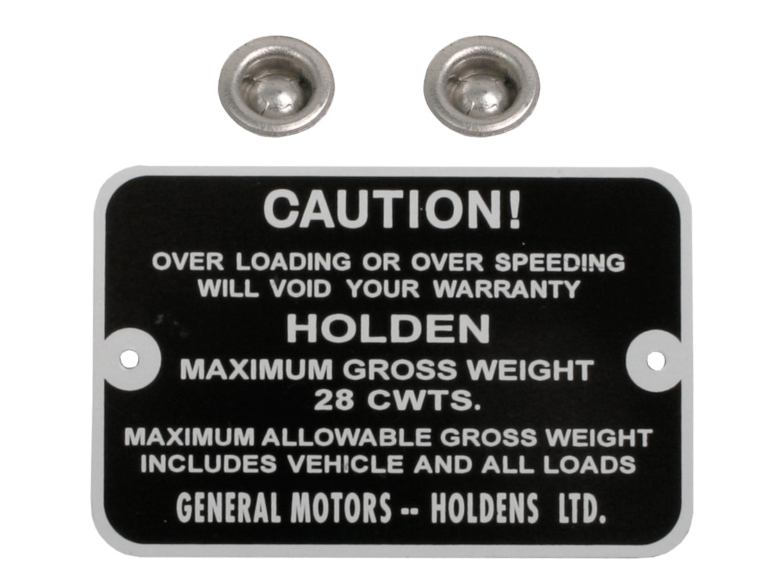 Gross Weight Tag FJ Ute Panel Van 28 Cwts - GWT1001