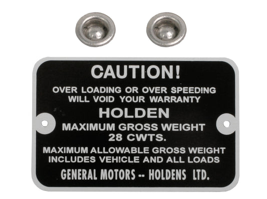 Gross Weight Tag FJ Ute Panel Van 28 Cwts - GWT1001