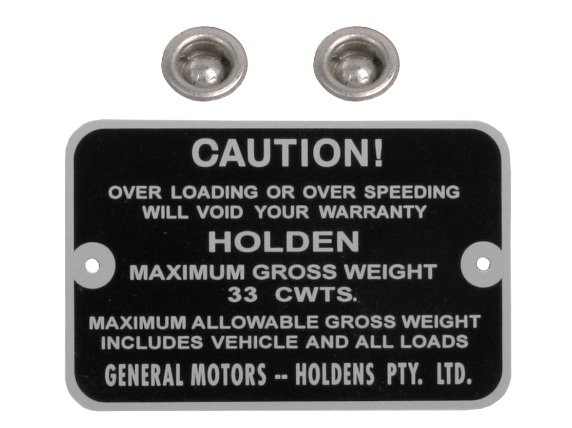 Gross Weight Tag Holden EH Van - GWT1005