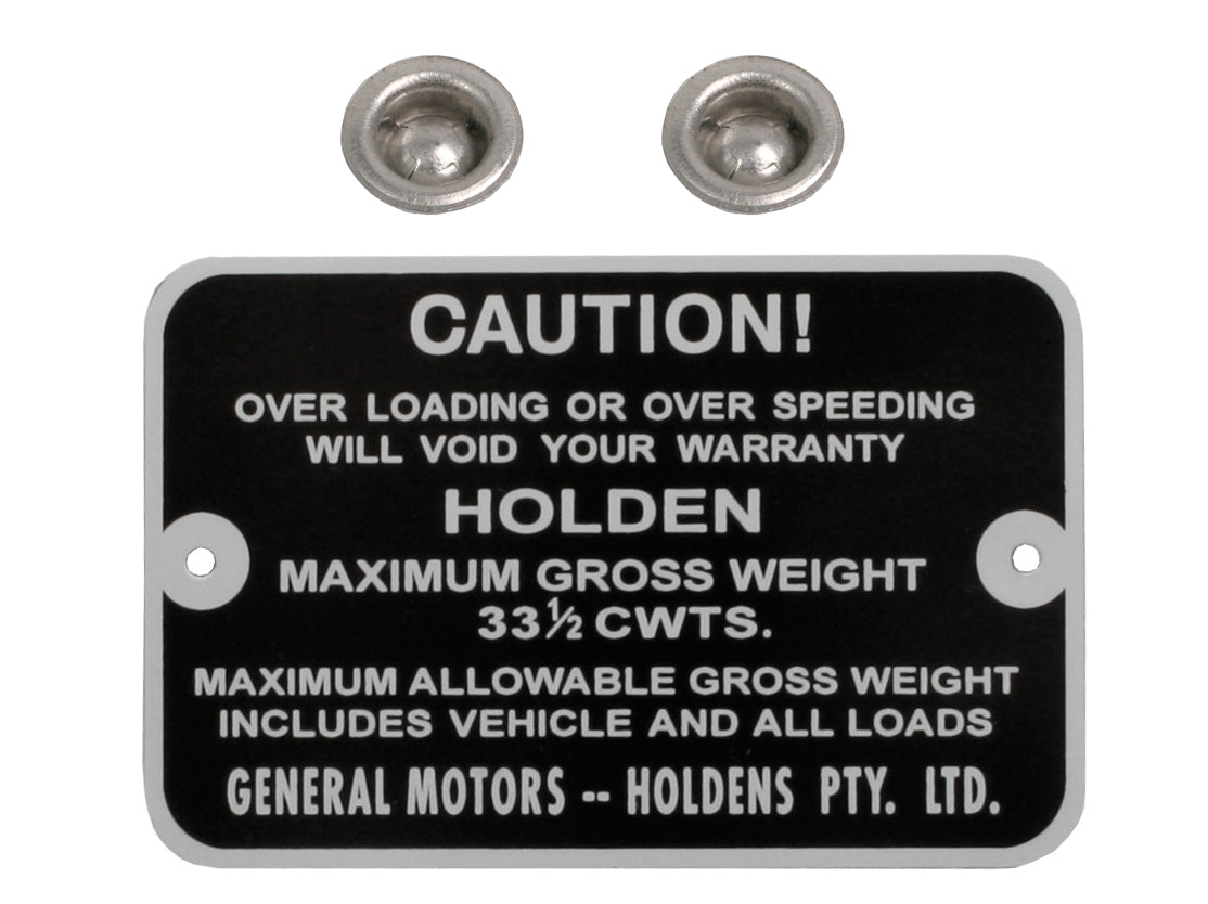 Gross Weight Tag HD HR Ute 33 1/2 Cwts - GWT1006