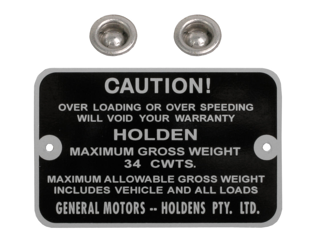 Gross Weight Tag HD HR Panel Van 34 Cwts - GWT1007