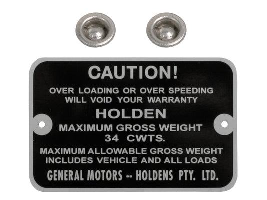 Gross Weight Tag HD HR Panel Van 34 Cwts - GWT1007