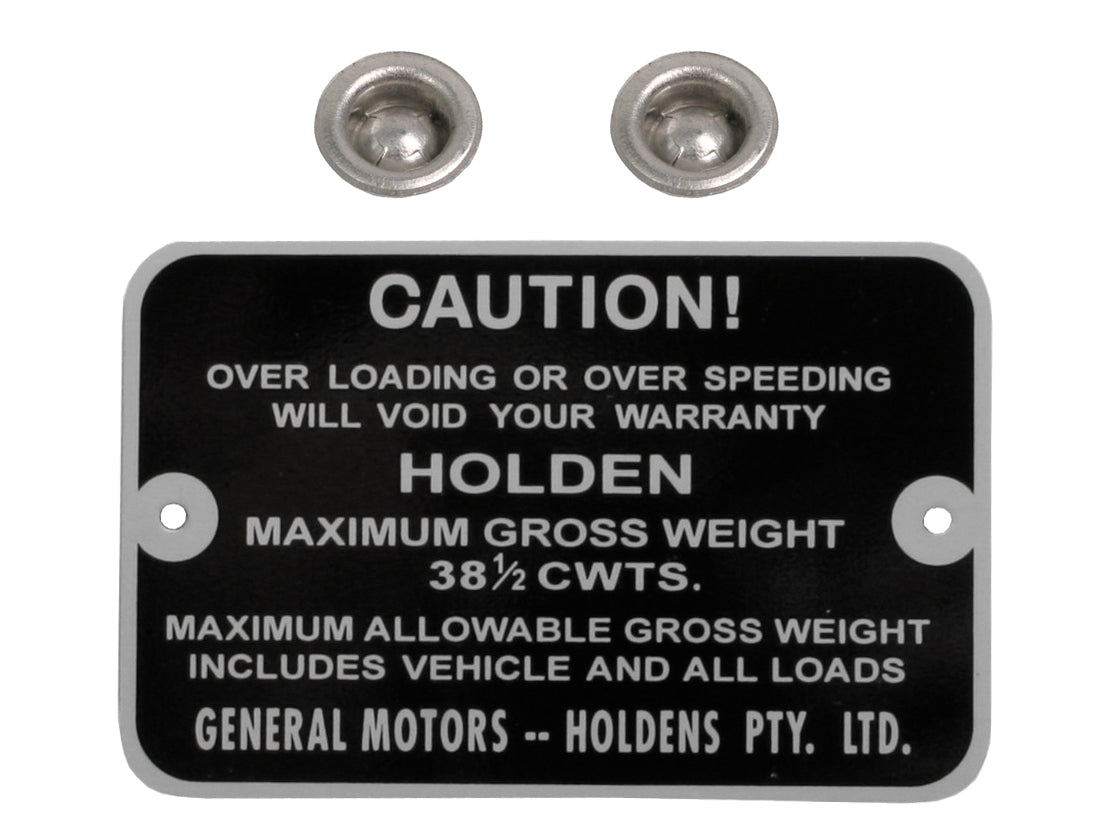 Gross Weight Tag HK HT HG Ute 38 1/2 Cwts - GWT1008