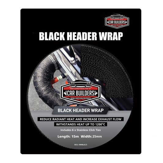 Car Builders Premium Black Titanium Exhaust Header Wrap 25mm - HWBLK25