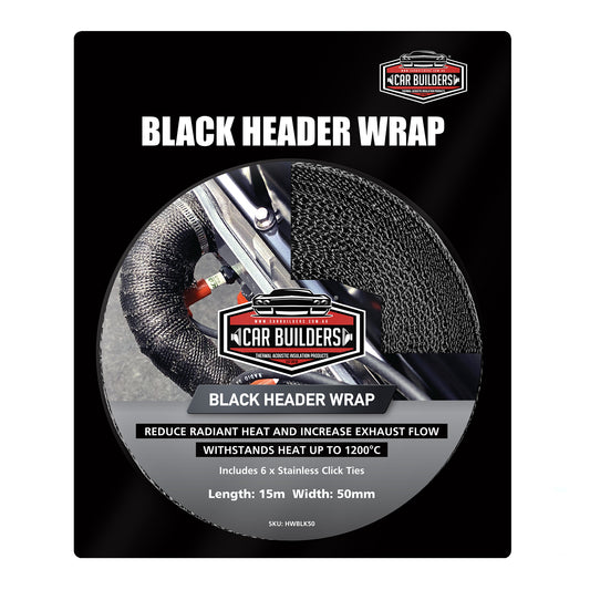 Car Builders Premium Black Titanium Exhaust Header Wrap 50mm - HWBLK50