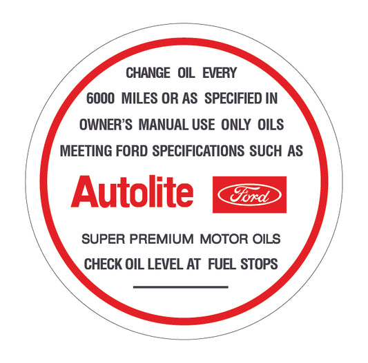 Oil Cap Decal ‘Autolite’ Ford XW XY ZC ZD V8 - OD2000