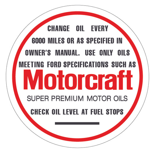 Oil Cap Decal ‘Motorcraft’ Ford XA ZF - OD2001
