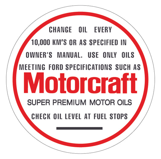 Oil Cap Decal ‘Motorcraft’ Ford XB ZG - OD2002