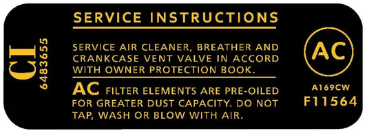 Decal Air Cleaner HK HT HG "307" "Ac F11564" - R206A