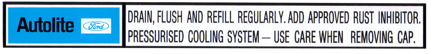 Radiator Support Panel Decal Ford XR XT XW XY ZA ZB ZC ZD - RSD2000