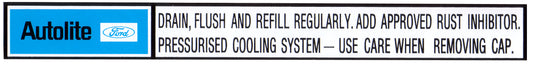 Radiator Support Panel Decal Ford XR XT XW XY ZA ZB ZC ZD - RSD2000