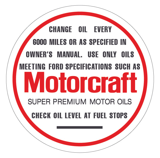 Decal Oil Cap "Motorcraft"  XA ZF With Speedo In Miles - OD2001