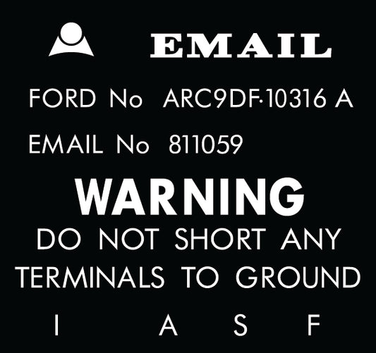 Regulator Decal ‘ARC9DF10316A’  Ford XW XY ZC ZD - RD2005