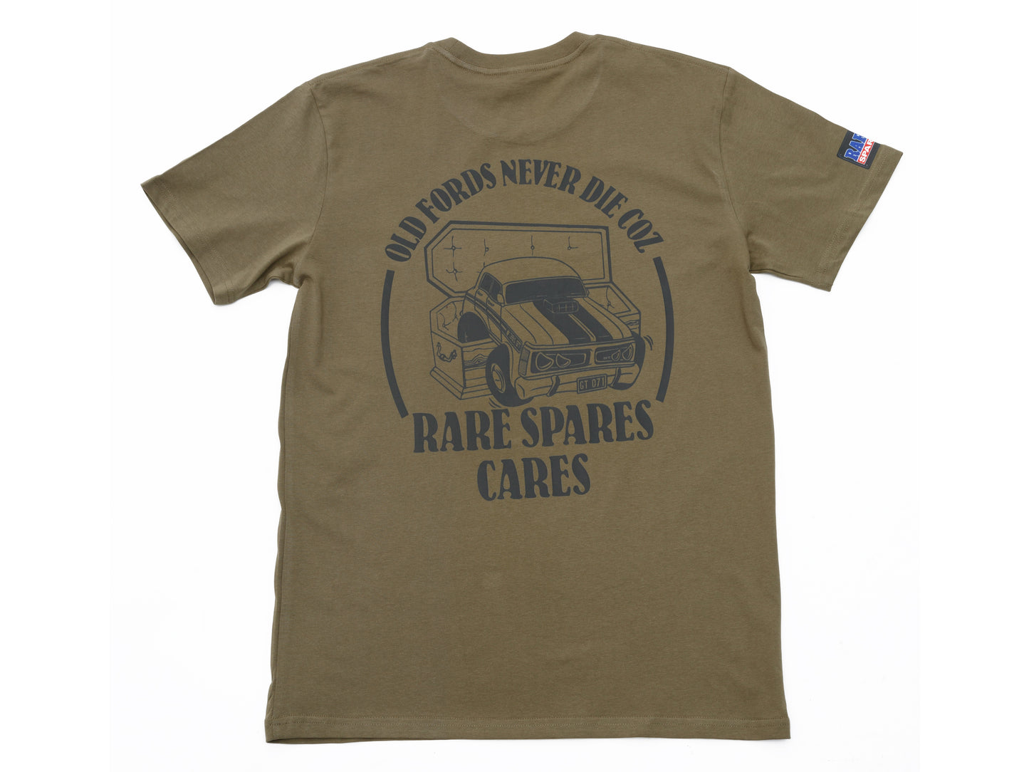 Rare Spares Ford T-Shirt – Army Green & Black Print (2XL) - RSFTAR-2XL