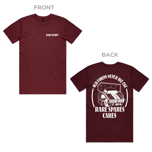 Rare Spares Ford T-Shirt - Burgundy & Black Print (XL) - RSFTBU-XL