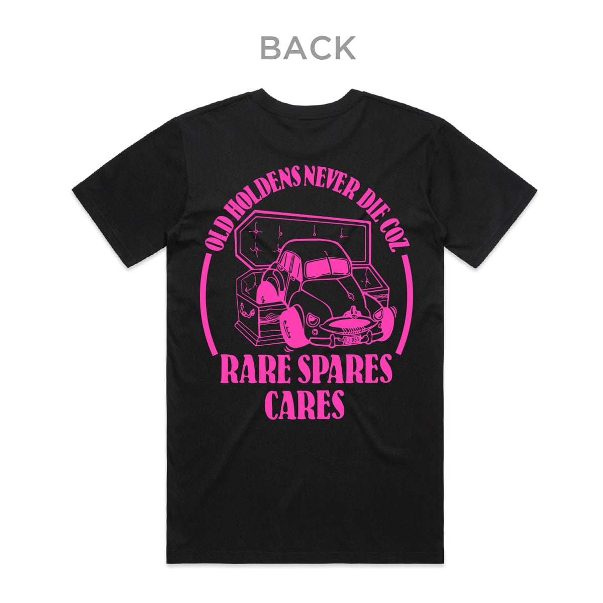 Rare Spares Holden T-shirt - Black & Pink Print (M) - RSHTBLP-M