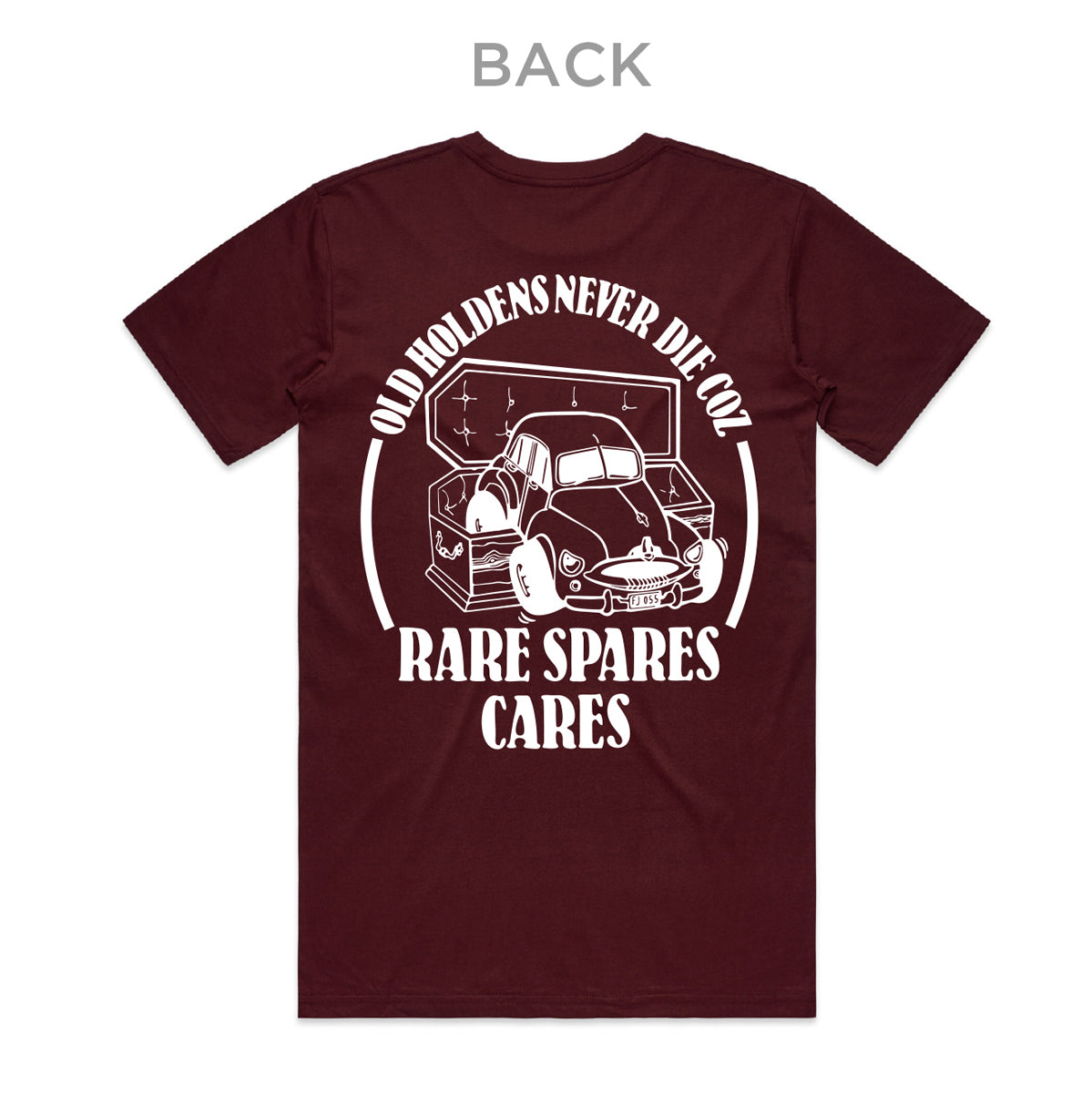 Rare Spares Holden T-Shirt - Burgundy & White Print (L) - RSHTBU-L